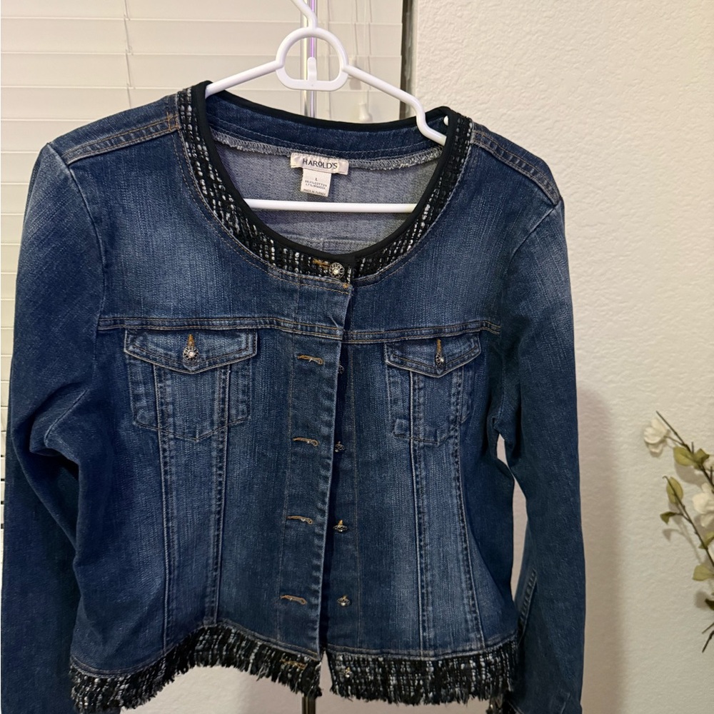 Harold's Dark Blue Denim Jacket with Black Accents